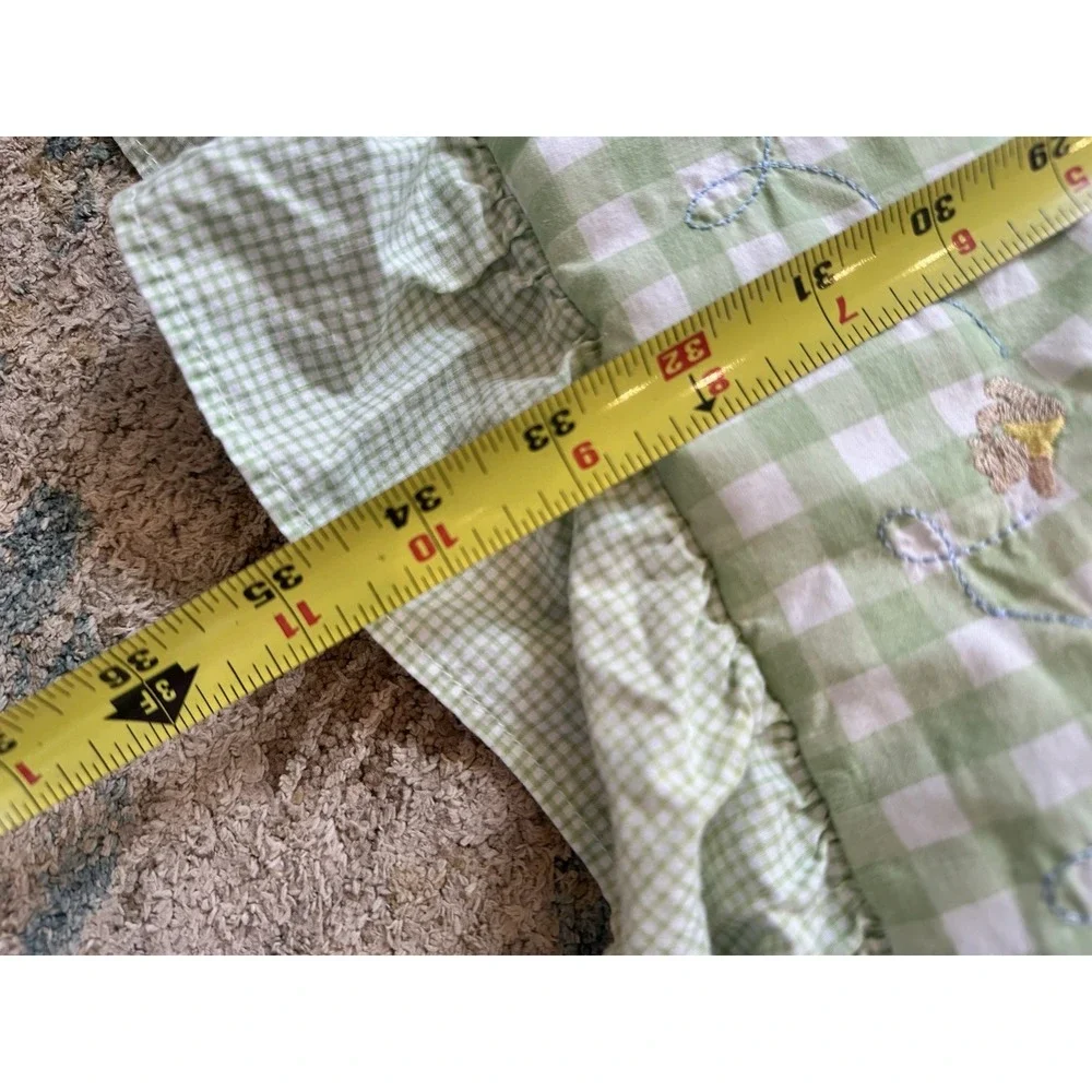 Carter's Teddy Bear Green & Yellow Baby Quilt Blanket Pastel Ruffle Nursery 46